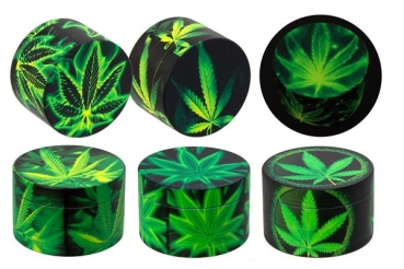 CNC Aluminium Grinder/Polinator, 50mm, 4-teilig, "Glow in the Dark - Leaf I (green)"